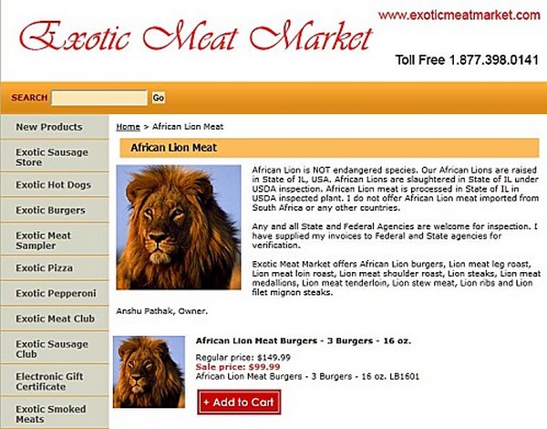 Совсем недавно в сети функционировал сайт по продаже экзотического мяса