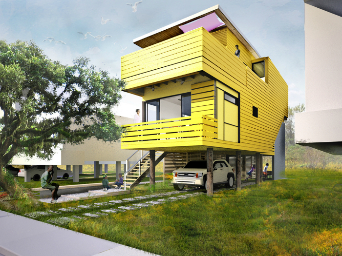 Яркий дом, построенный из экологически чистых материалов.