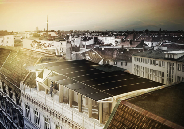 Апартаменты с солнечными батареями на крыше дома