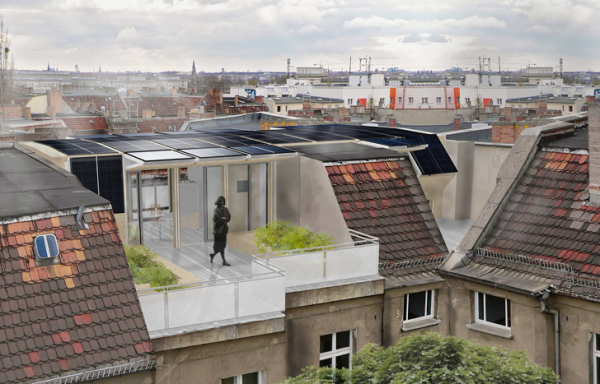 Апартаменты с солнечными батареями на крыше дома