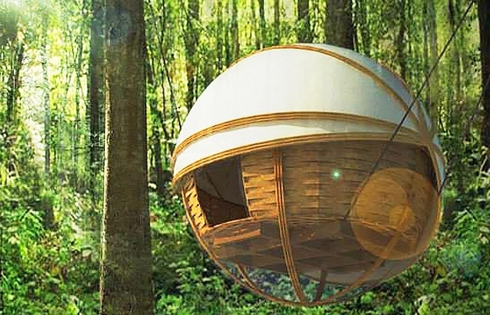 Spherical eco-lodges - «зелёный» дом, парящий в джунглях.