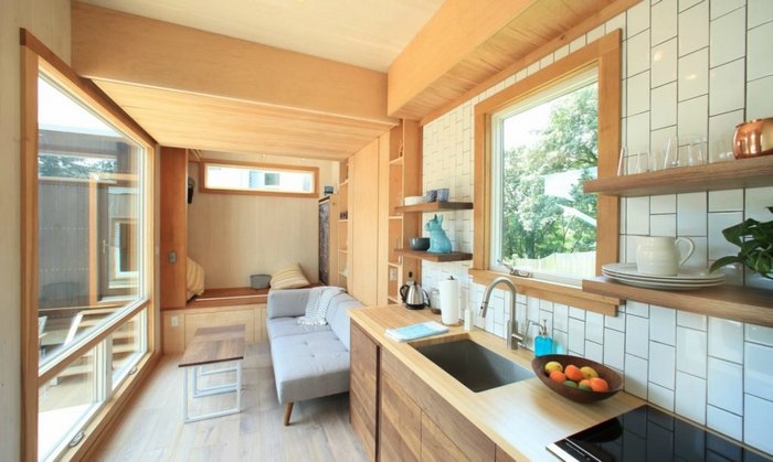 Вид из душевой кабины на студию «Sturgis Tiny Home».